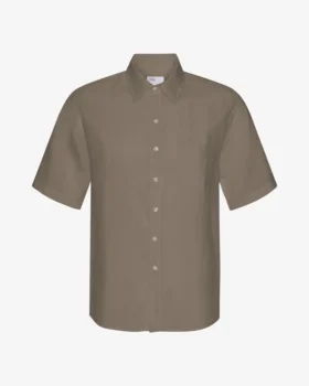 Leinen-Hemd mit kurzen Ärmeln – Dusty Olive