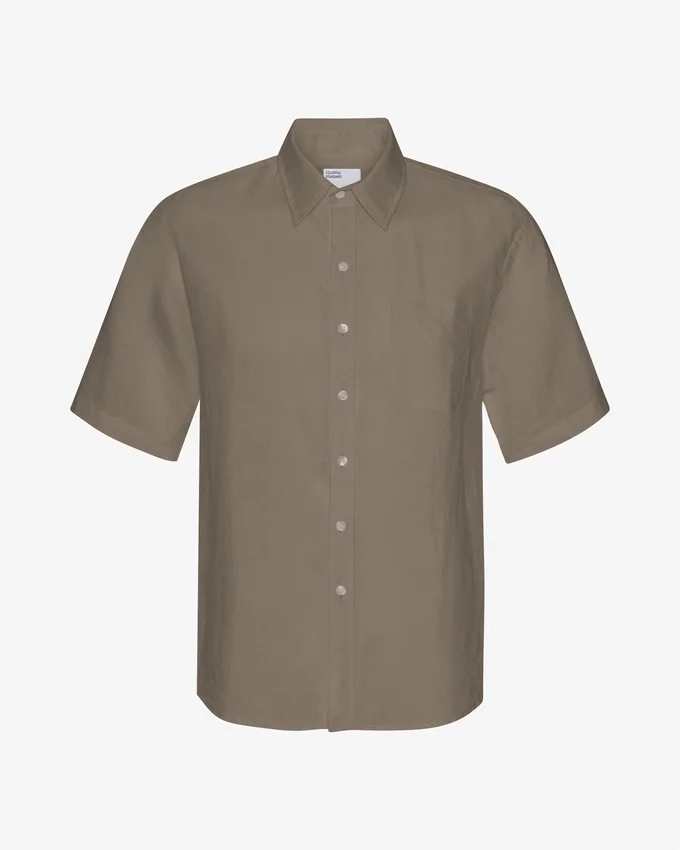 Leinen-Hemd mit kurzen Ärmeln – Dusty Olive