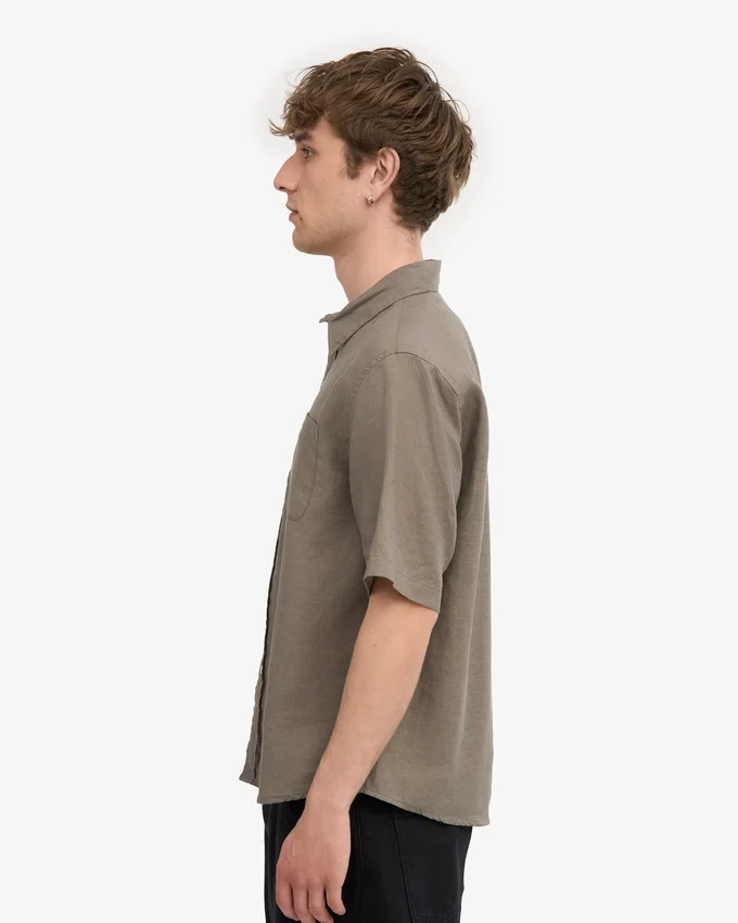 Leinen-Hemd mit kurzen Ärmeln – Dusty Olive