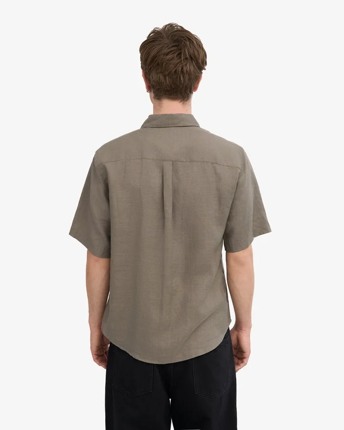 Leinen-Hemd mit kurzen Ärmeln – Dusty Olive