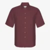 Leinenhemd mit kurzen Ärmeln – Oxblood-Rot