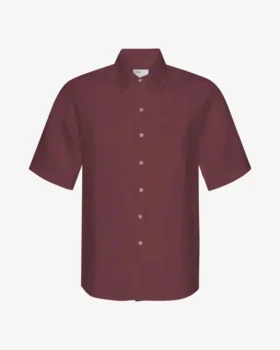 Leinenhemd mit kurzen Ärmeln – Oxblood-Rot