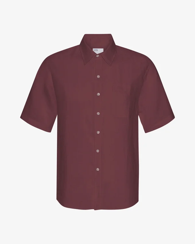 Leinenhemd mit kurzen Ärmeln – Oxblood-Rot