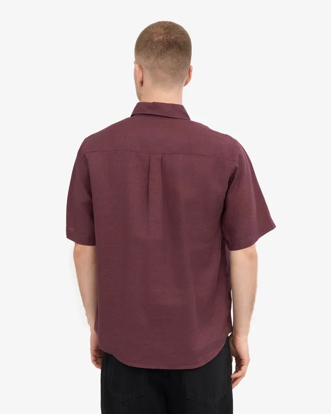 Leinenhemd mit kurzen Ärmeln – Oxblood-Rot