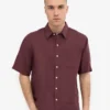 Leinenhemd mit kurzen Ärmeln – Oxblood-Rot