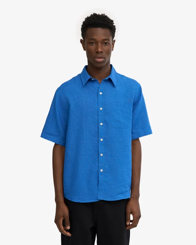 Leinenhemd mit kurzen Ärmeln – Pazifikblau