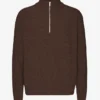 Merino-Pullover mit Troyer – Kaffeebraun