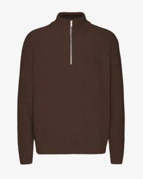 Merino-Pullover mit Troyer – Kaffeebraun