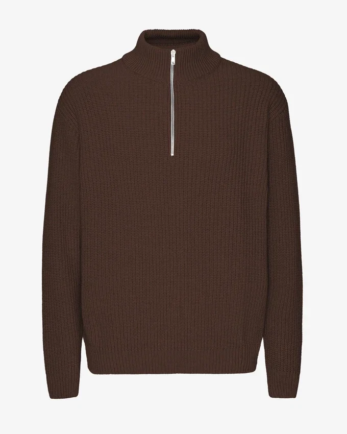 Merino-Pullover mit Troyer – Kaffeebraun