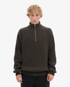 Merino-Pullover mit Troyer – Kaffeebraun