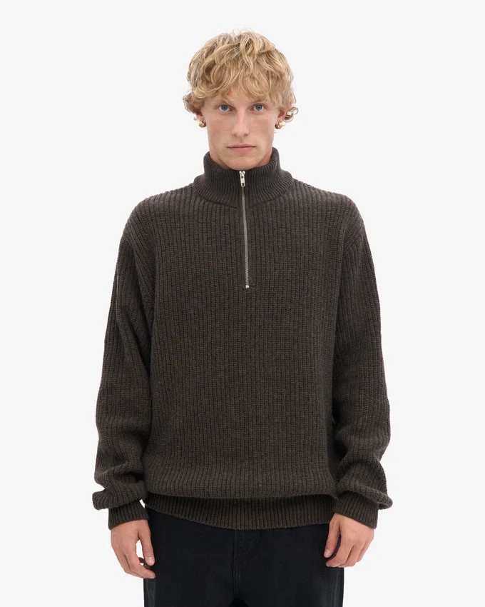 Merino-Pullover mit Troyer – Kaffeebraun