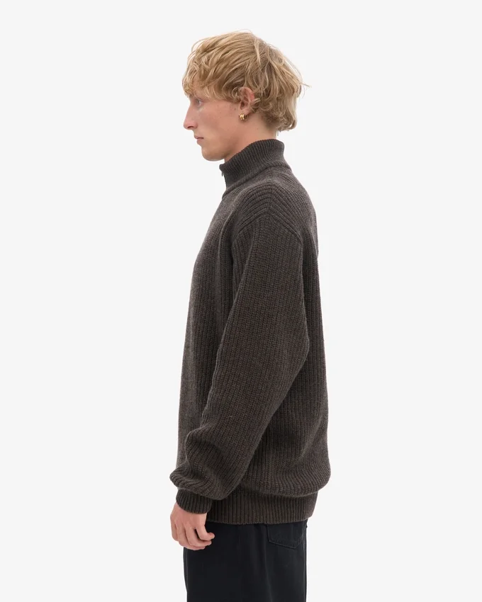 Merino-Pullover mit Troyer – Kaffeebraun