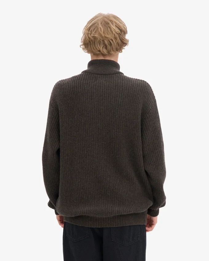 Merino-Pullover mit Troyer – Kaffeebraun