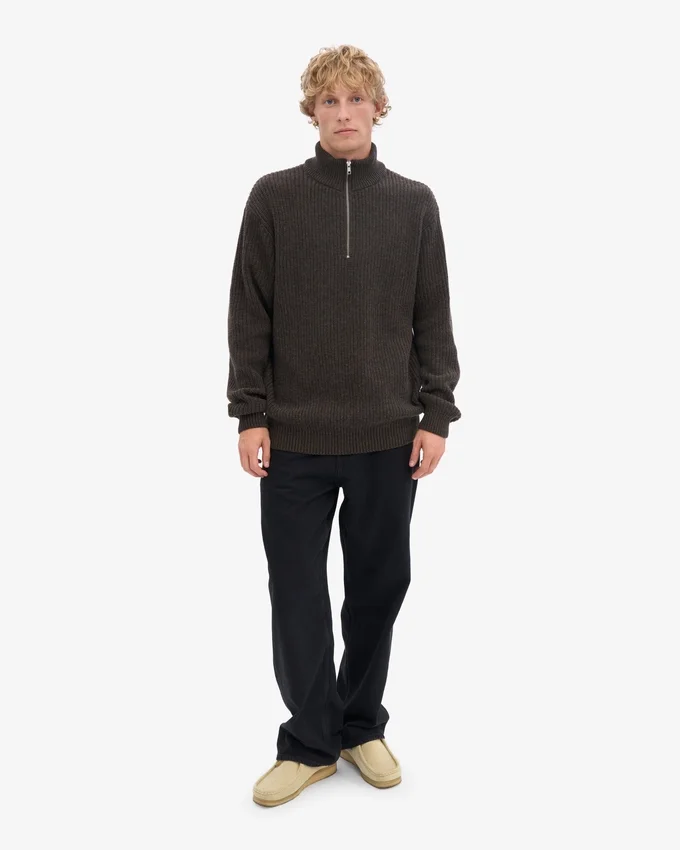 Merino-Pullover mit Troyer – Kaffeebraun