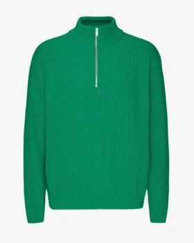 Merino-Pullover mit Troyer – Kellygrün