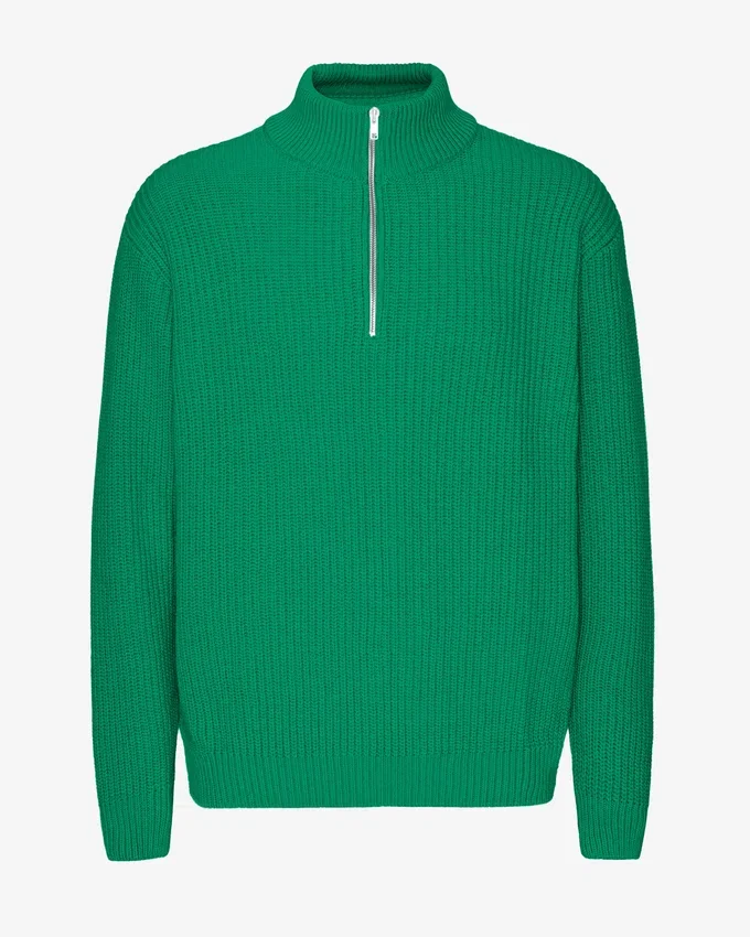 Merino-Pullover mit Troyer – Kellygrün