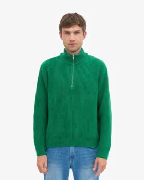 Merino-Pullover mit Troyer – Kellygrün
