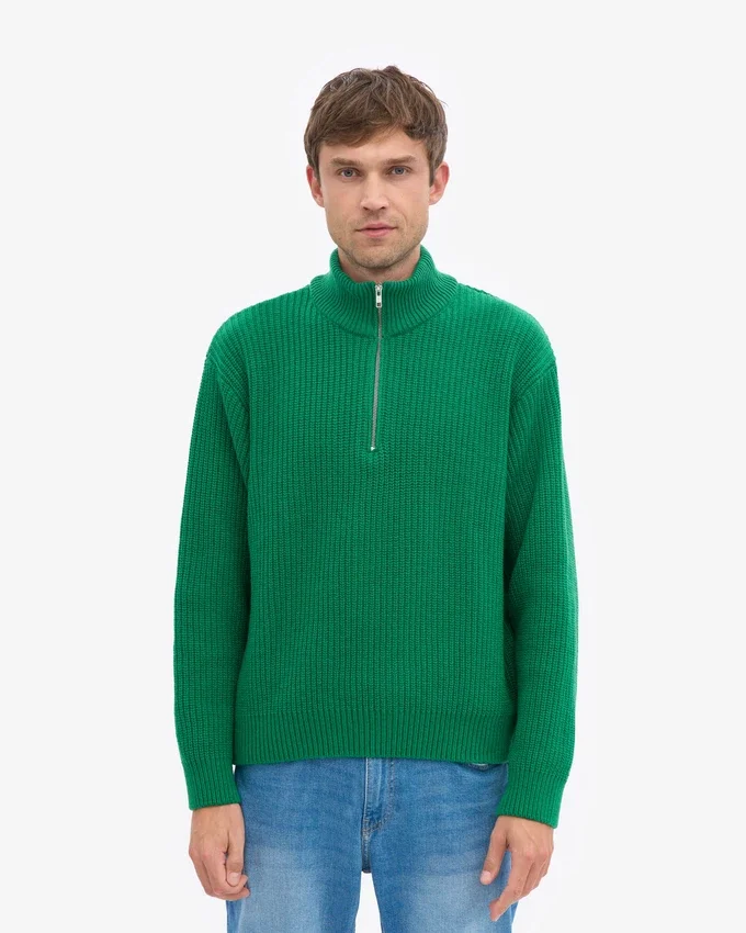 Merino-Pullover mit Troyer – Kellygrün