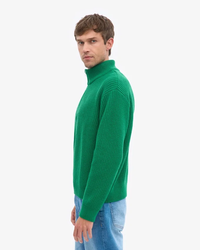 Merino-Pullover mit Troyer – Kellygrün