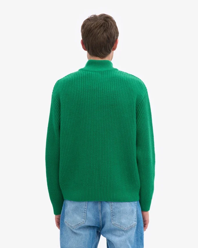 Merino-Pullover mit Troyer – Kellygrün