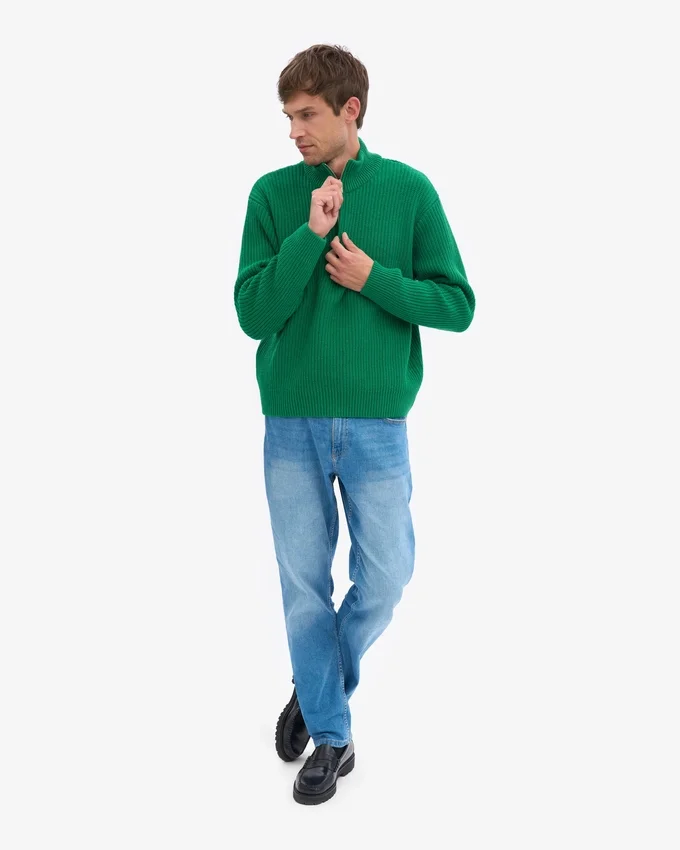 Merino-Pullover mit Troyer – Kellygrün
