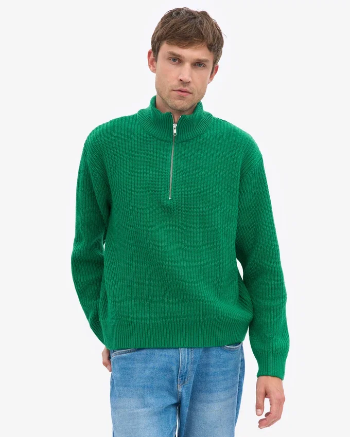 Merino-Pullover mit Troyer – Kellygrün
