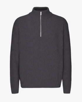 Merino-Pullover mit Troyer – Lavagrau