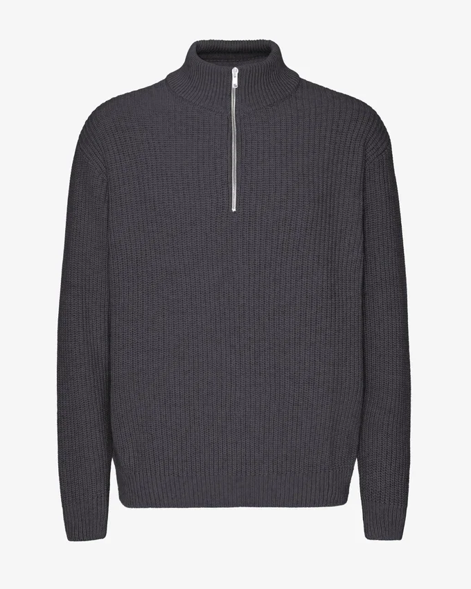 Merino-Pullover mit Troyer – Lavagrau
