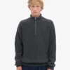 Merino-Pullover mit Troyer – Lavagrau