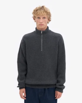 Merino-Pullover mit Troyer – Lavagrau