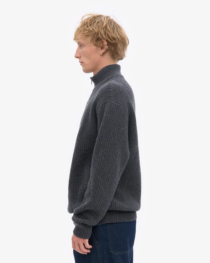 Merino-Pullover mit Troyer – Lavagrau