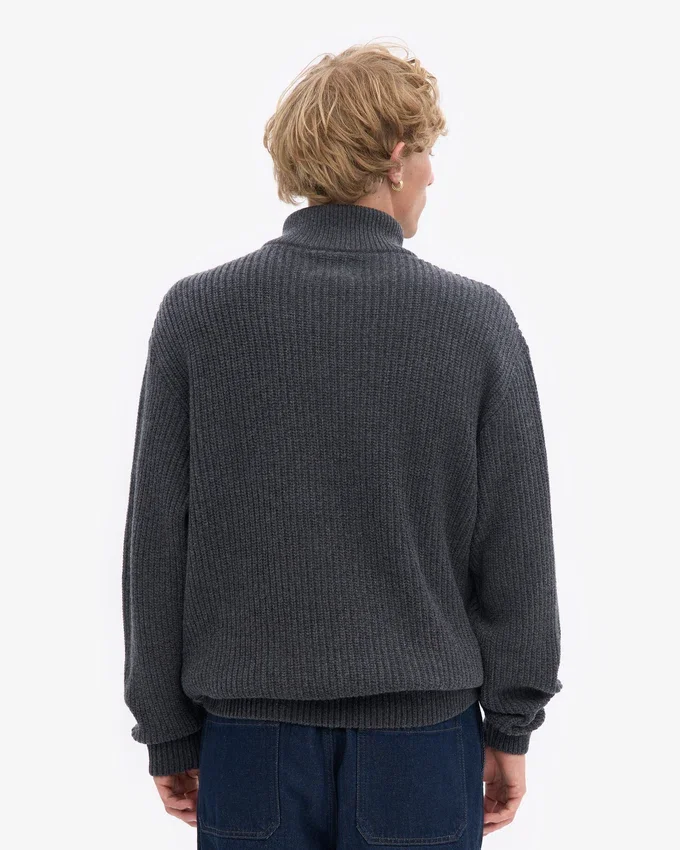 Merino-Pullover mit Troyer – Lavagrau