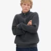 Merino-Pullover mit Troyer – Lavagrau