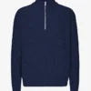 Merino-Pullover mit Troyer – Marineblau
