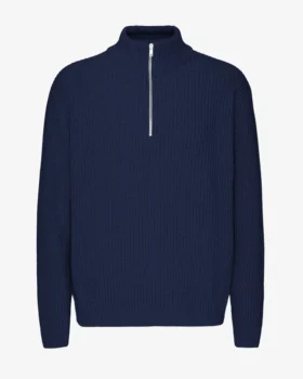 Merino-Pullover mit Troyer – Marineblau