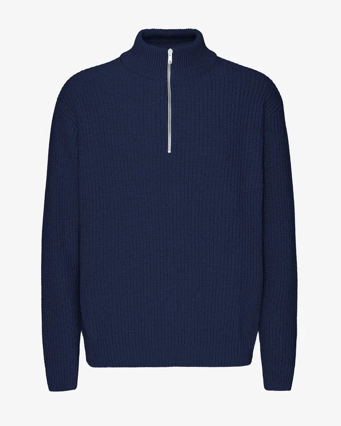 Merino-Pullover mit Troyer – Marineblau