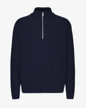 Merino-Pullover mit Troyer – Marineblau