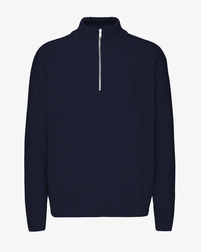 Merino-Pullover mit Troyer – Marineblau
