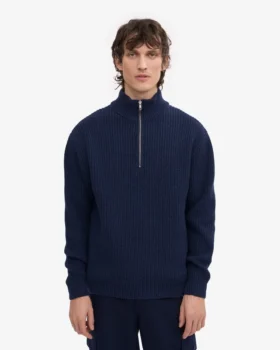 Merino-Pullover mit Troyer – Marineblau