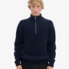 Merino-Pullover mit Troyer – Marineblau