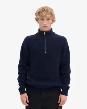 Merino-Pullover mit Troyer – Marineblau