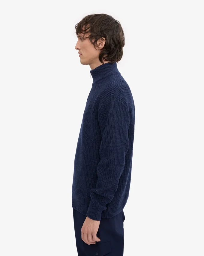 Merino-Pullover mit Troyer – Marineblau