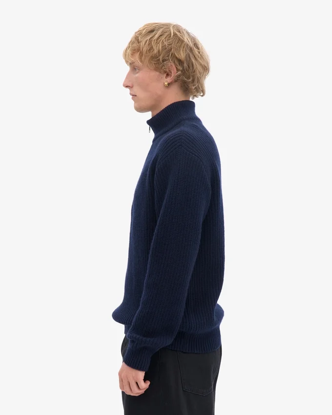 Merino-Pullover mit Troyer – Marineblau