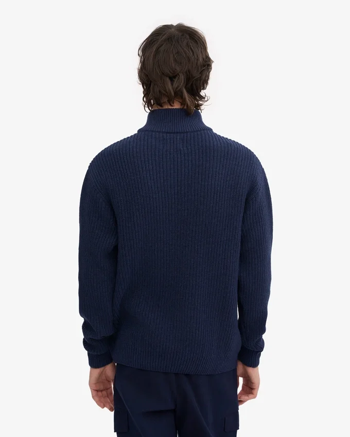 Merino-Pullover mit Troyer – Marineblau