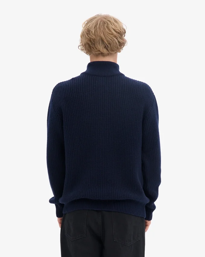 Merino-Pullover mit Troyer – Marineblau
