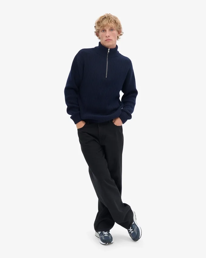 Merino-Pullover mit Troyer – Marineblau