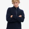 Merino-Pullover mit Troyer – Marineblau