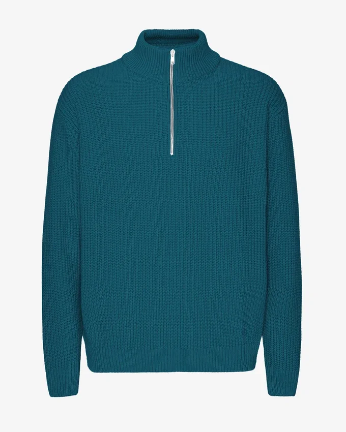 Merino-Pullover mit Troyer – Ozeangrün