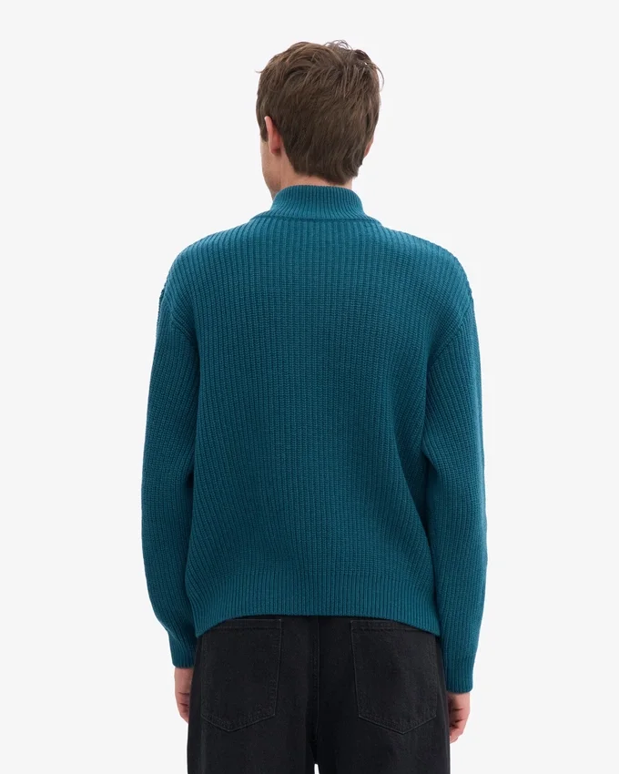 Merino-Pullover mit Troyer – Ozeangrün