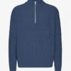 Merino-Pullover mit Troyer – Petrolblau